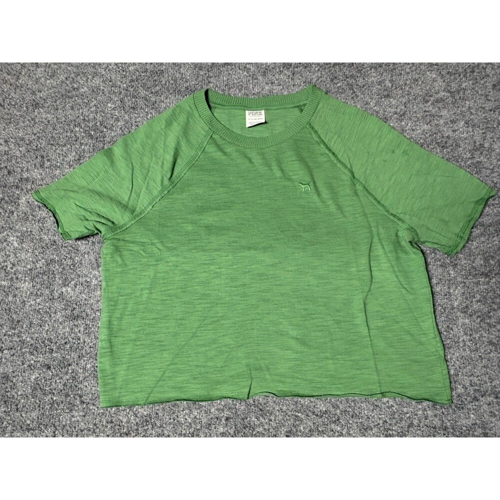 Victorias Secret PINK Top Womens XS Green Short Sleeve Cotton Embordered Dog